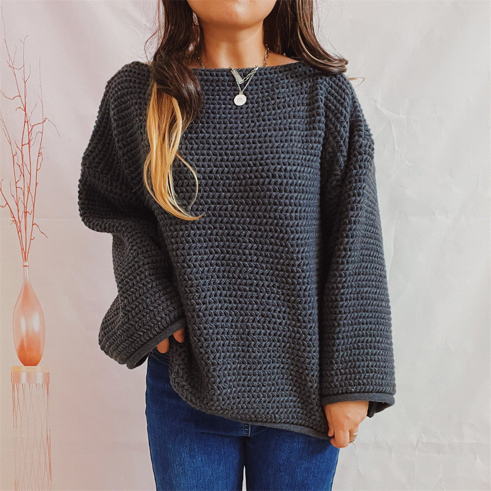 Women's Chunky Knit Sweater with Wide Cut and Casual Sleeves