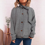 Striped Cardigan with Modern Collar and Button Closure
