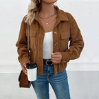 Women's Corduroy Jacket with Two Patch Pockets and Casual Fit