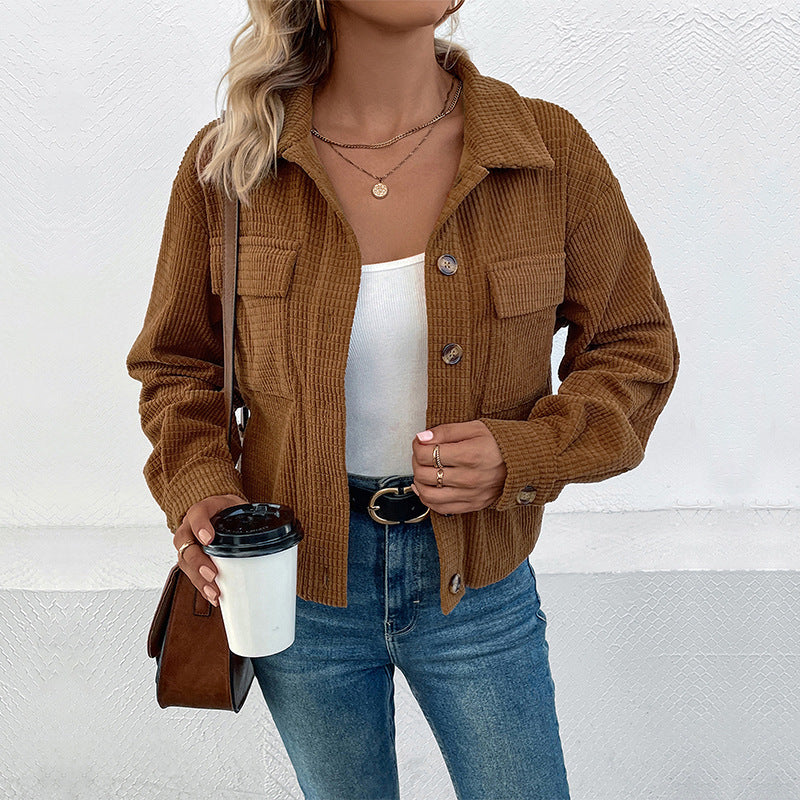 Women's Corduroy Jacket with Two Patch Pockets and Casual Fit