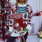 Women's Festive Sweater with Winter Snowman Motif and Decorative Details