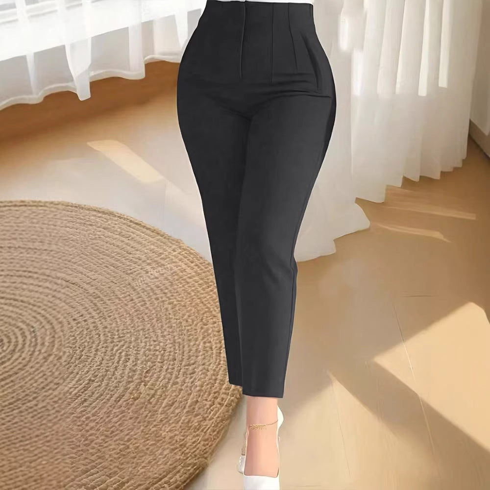 Women's Elegant Suit Pants with High Waist and Slim Leg