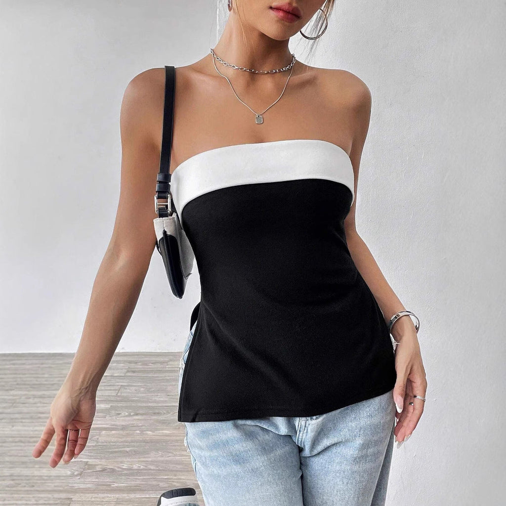 Women's Bandeau Top with Elegant Color Block Design