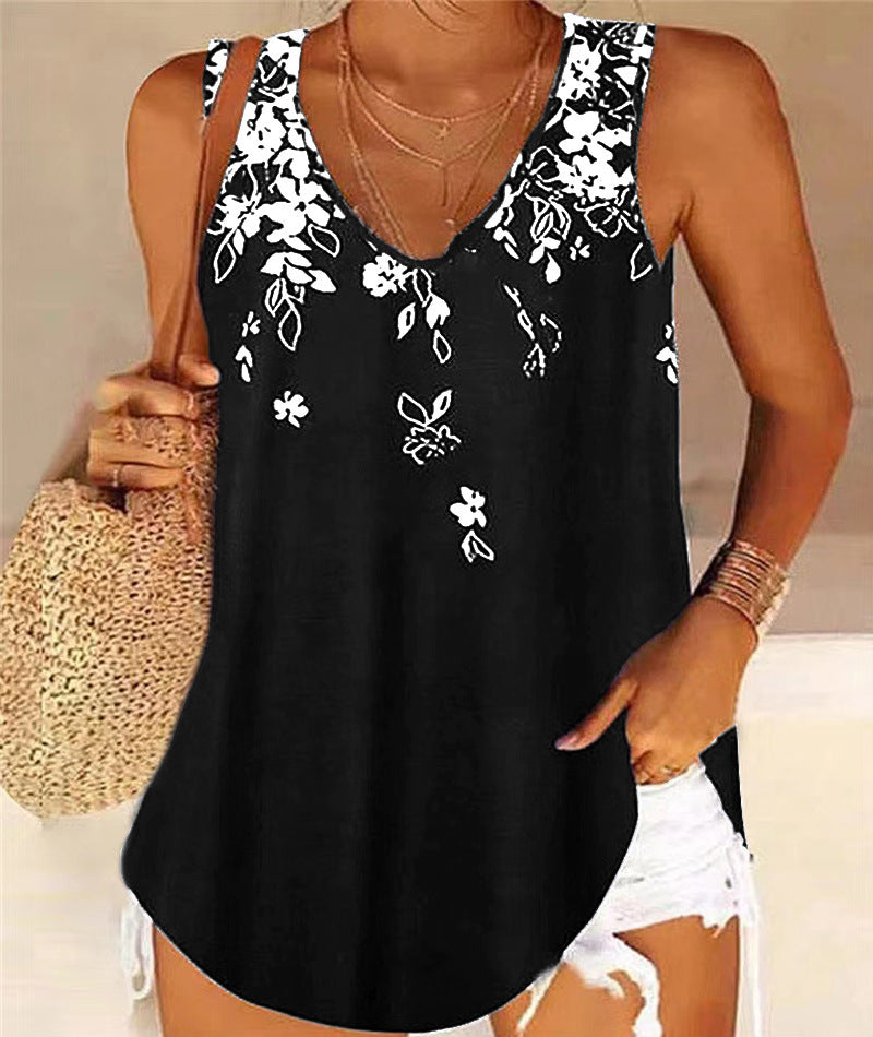 Women's Sleeveless Floral V-Neck Blouse