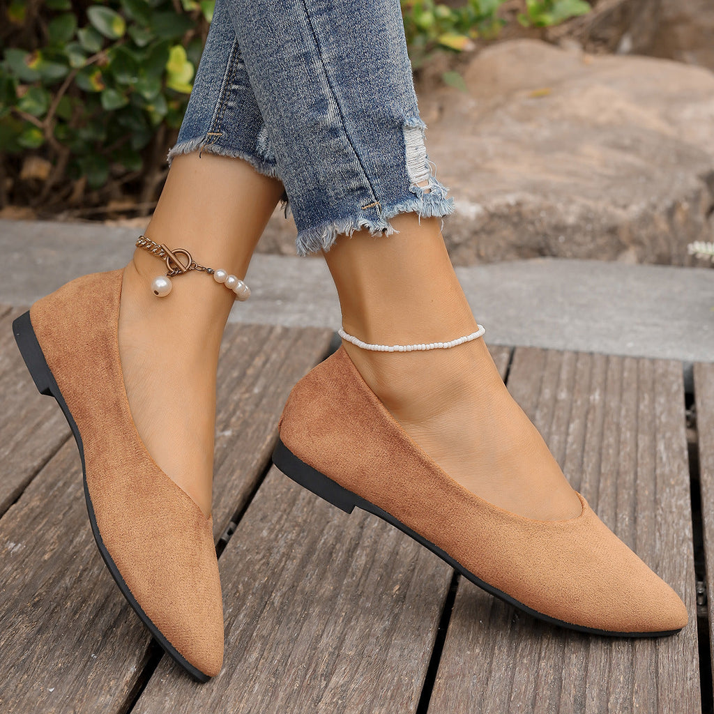 Women's V-Neck Suede-Look Ballet Flats