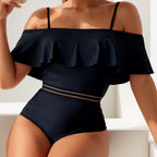 Women's Swimsuit with Ruffle Design and Elastic Waistband