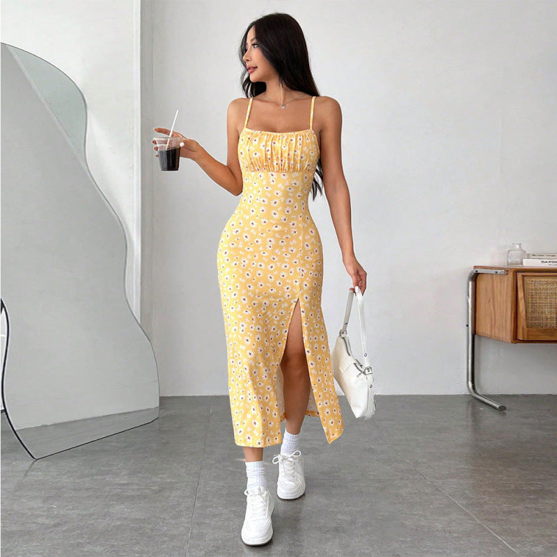 Women's Floral Spaghetti Strap Dress with Side Slit