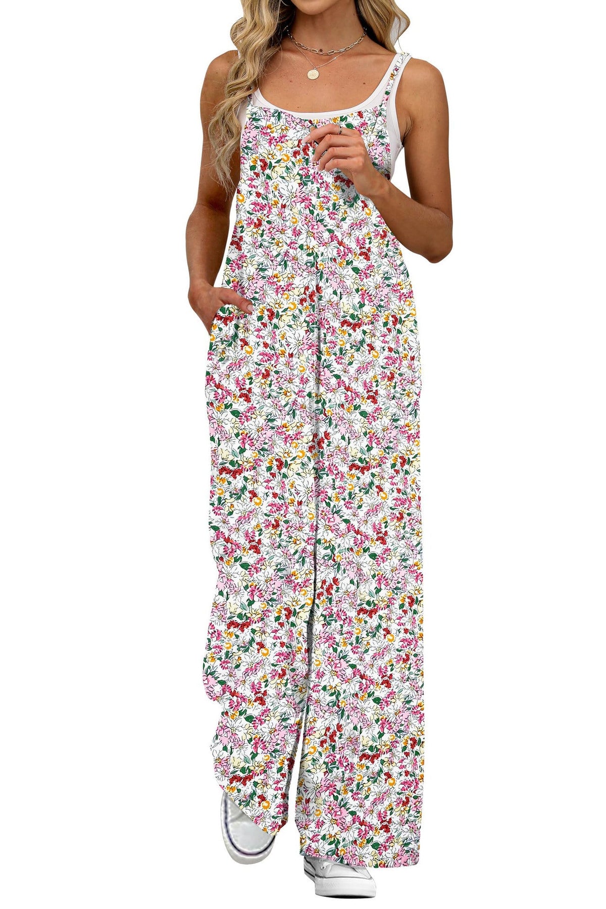 Casual Women's Jumpsuit with Floral Patterns and Pockets