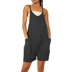 Women's Casual Jumpsuit with Deep Neckline and Practical Pockets