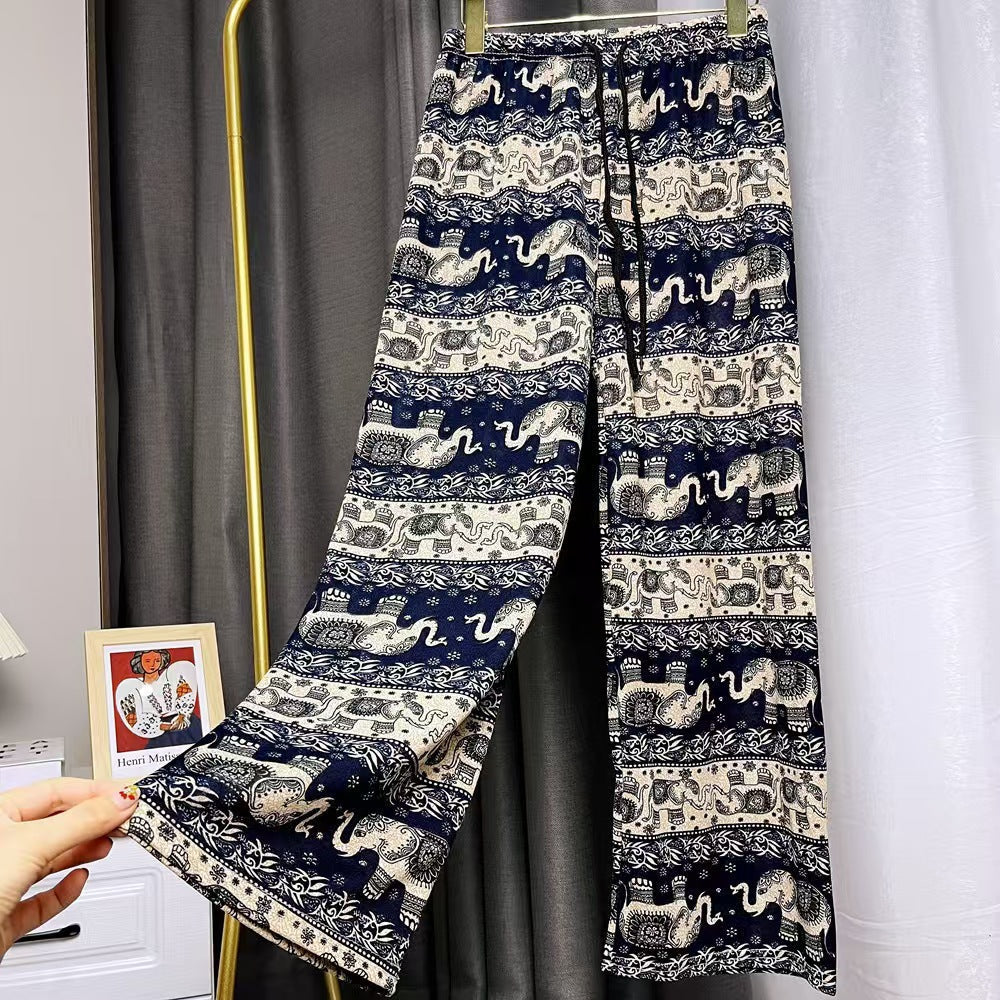 Women's Harem Trousers with Colorful Elephant Pattern