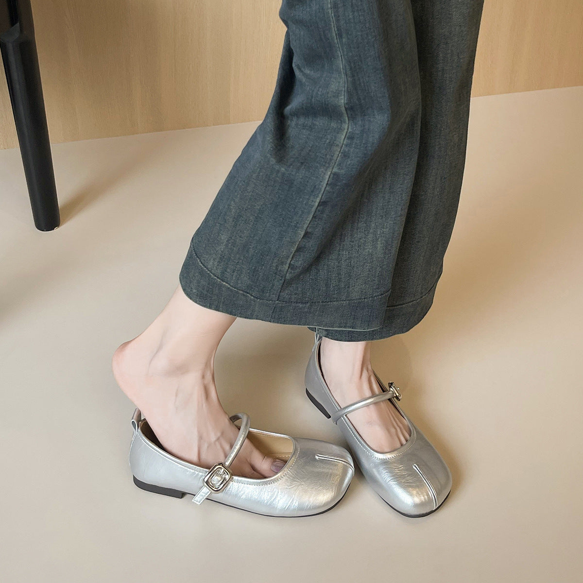 Women's Ballet Flats with Strap and Buckle Detail