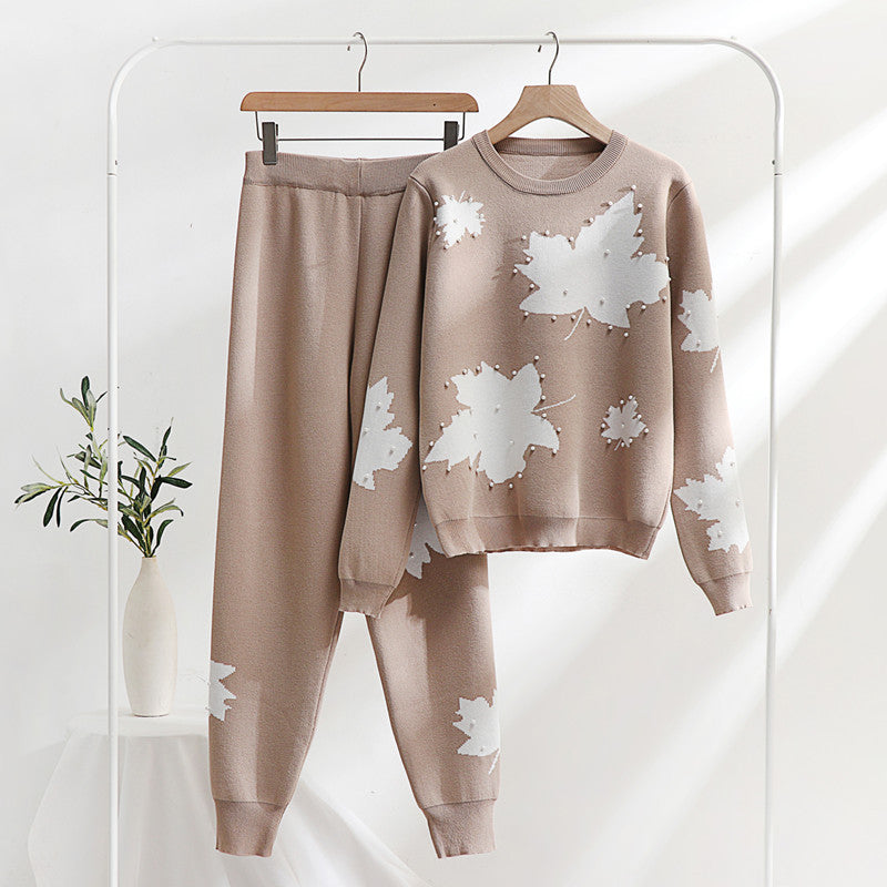 Women's Leisure Loungewear Set with Floral Design and Elastic Waistband