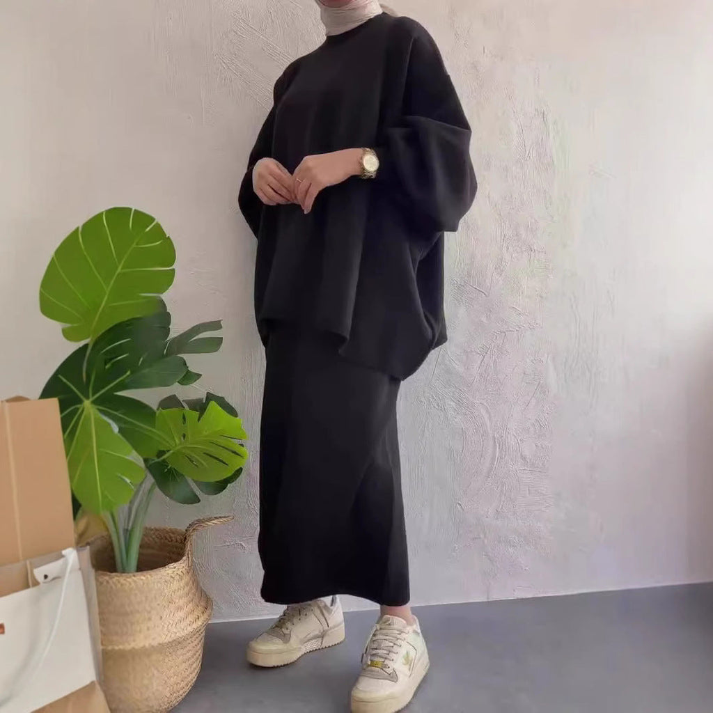 Casual Sweat Set with Wide Cut and Pockets
