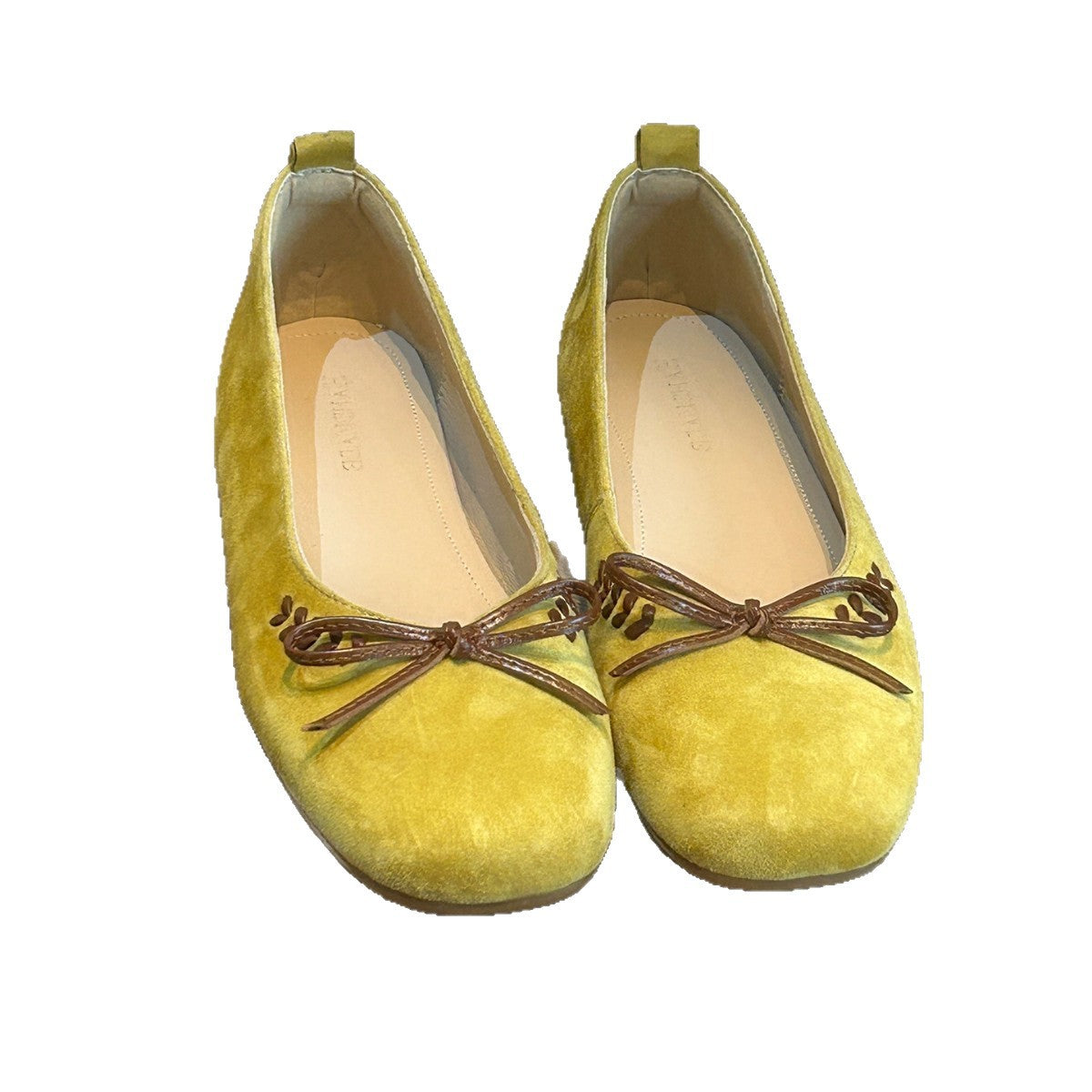 Women's Suede Ballet Flats with Decorative Bow Detail