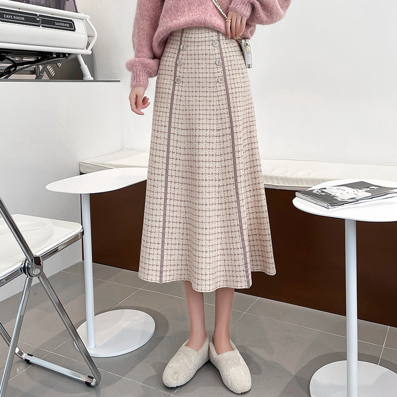 Women's Plaid Midi Skirt with Button Details