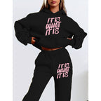 Women's Casual Hoodie and Jogging Pants Set with Inspiring Lettering