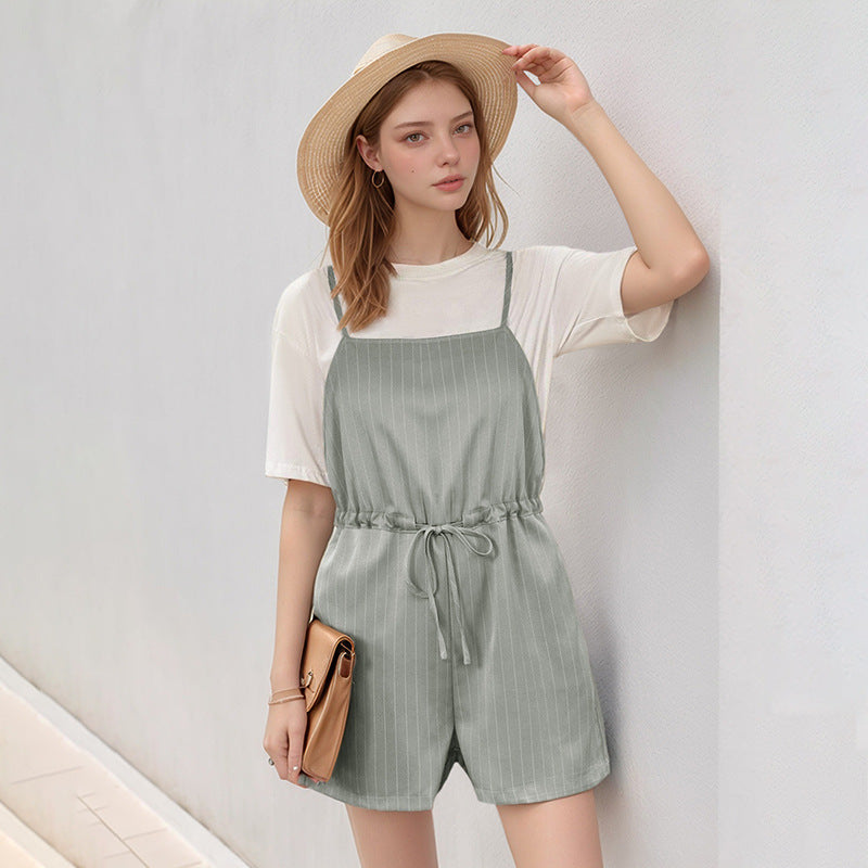 Women's Striped Jumpsuit with Adjustable Waist