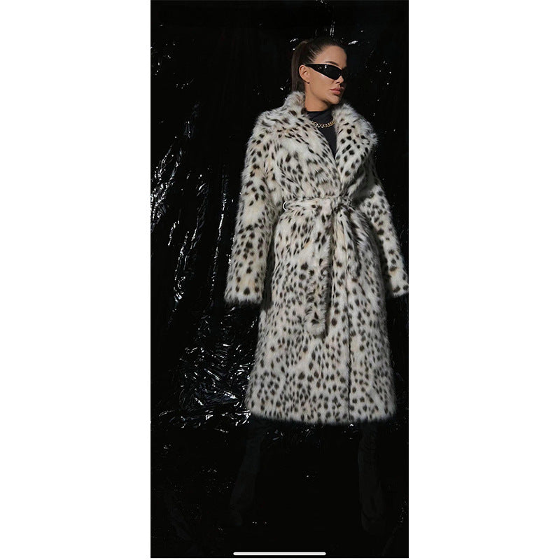 Women's Luxurious Faux Fur Coat with Leopard Print