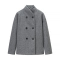 Elegant Women's Winter Jacket with Double-Breasted Button Front and Stand-Up Collar