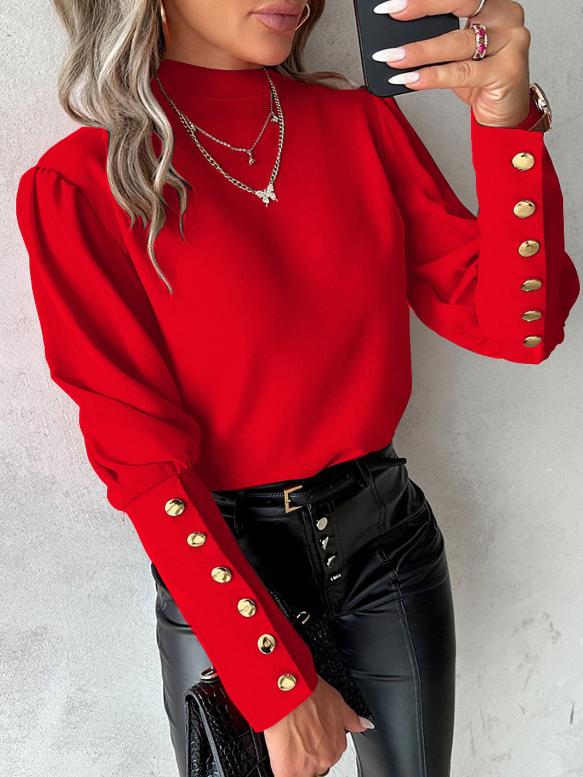 Elegant Puff Sleeve Blouse with Button Details