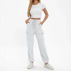 Women's Comfortable Cargo Pants with Elastic Waist and Pockets