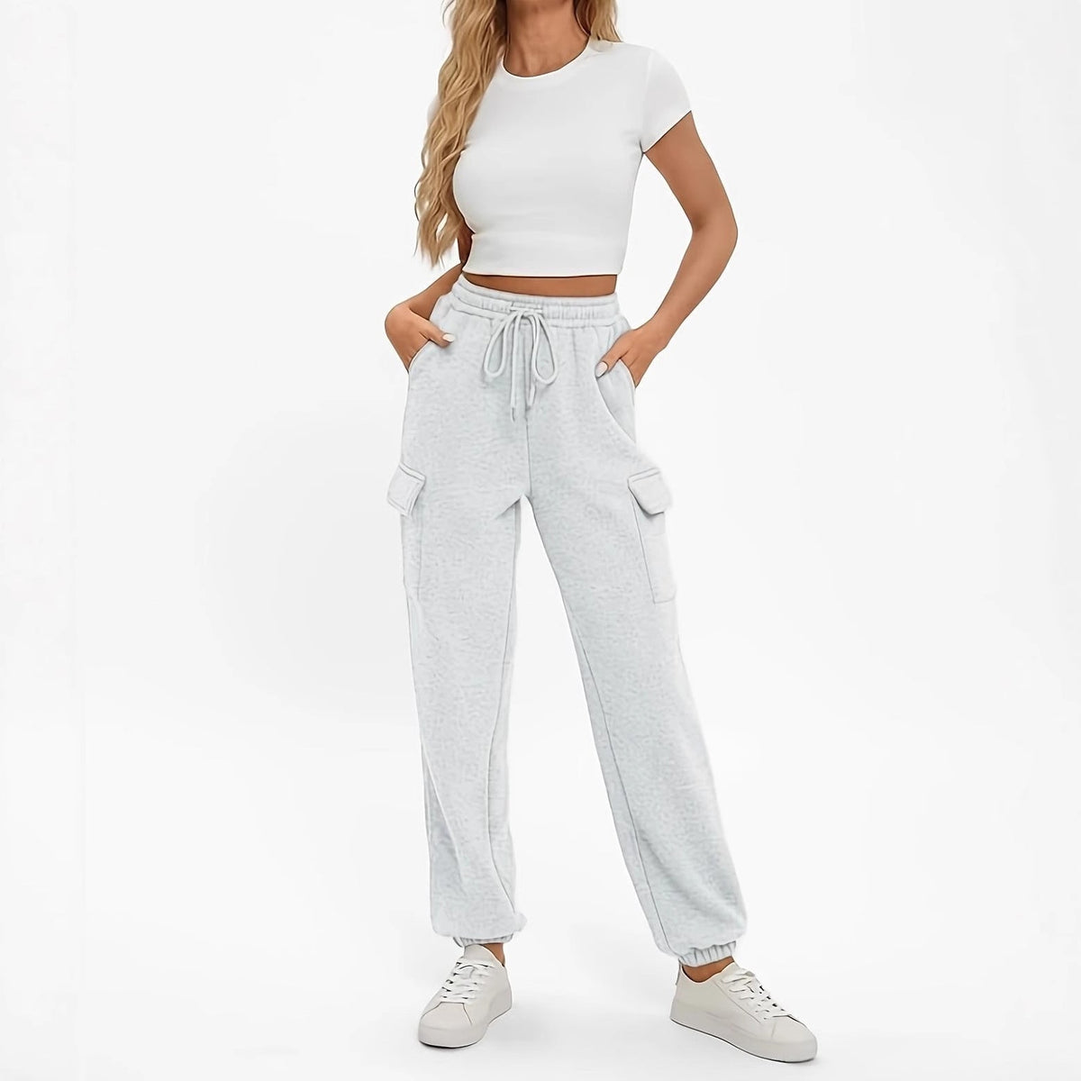 Women's Comfortable Cargo Pants with Elastic Waist and Pockets