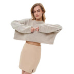 Women's Casual Oversized Crop Sweater with Wide Sleeves