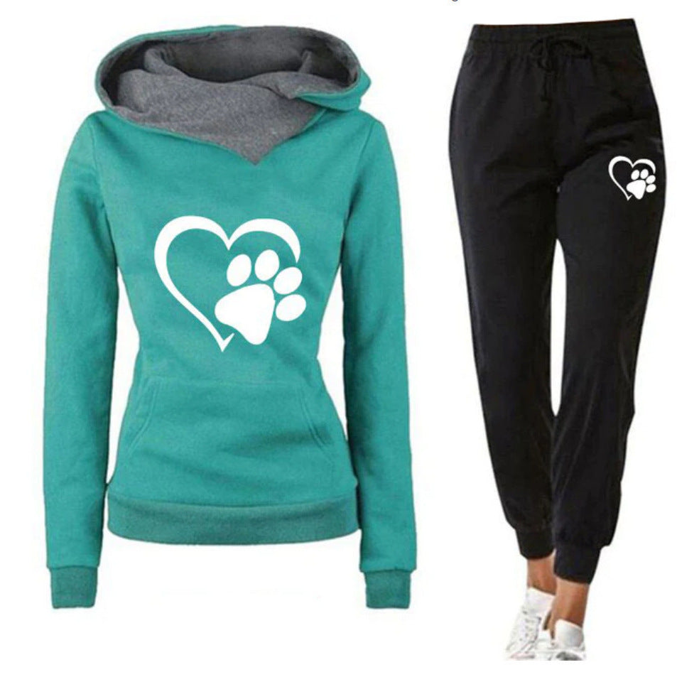 Women's Leisure Jogging Suit with Innovative Hood Design and Pockets