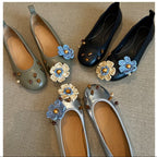 Women's Ballet Flats with Floral Decor and Shimmering Surface