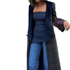 Women's Plaid Coat with Fashionable Lapel and Detachable Collar