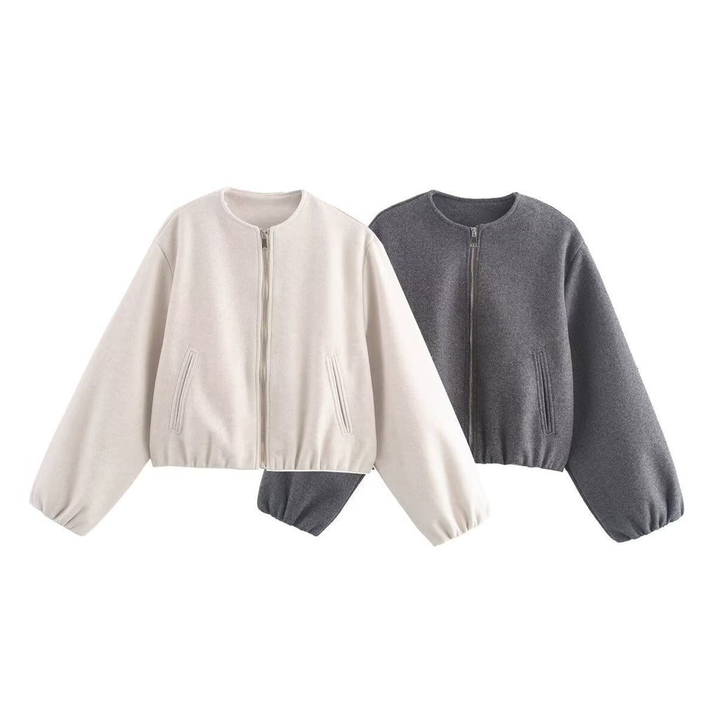 Women's Comfortable Bomber Jacket with High Collar