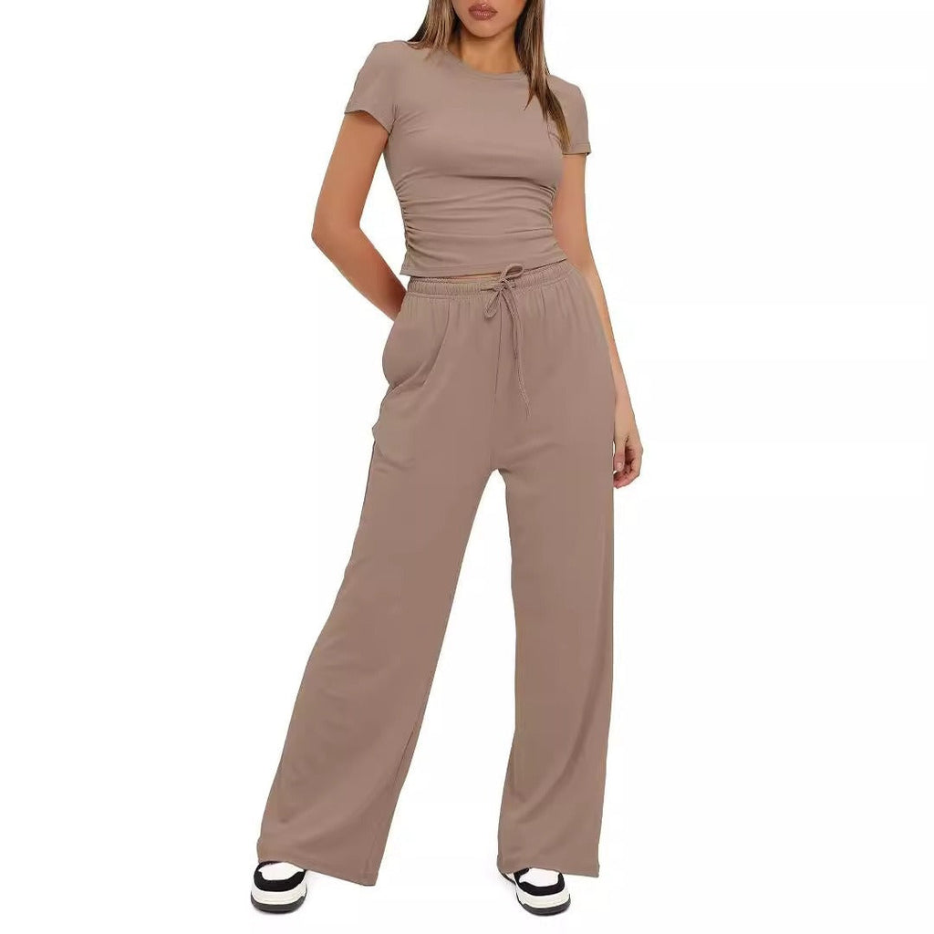 Women's Casual Lounge Set with Wide Top and Comfortable Trousers