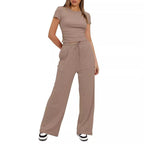 Women's Casual Lounge Set with Wide Top and Comfortable Trousers