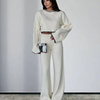Elegant Knit Suit with Wide-Leg Trousers