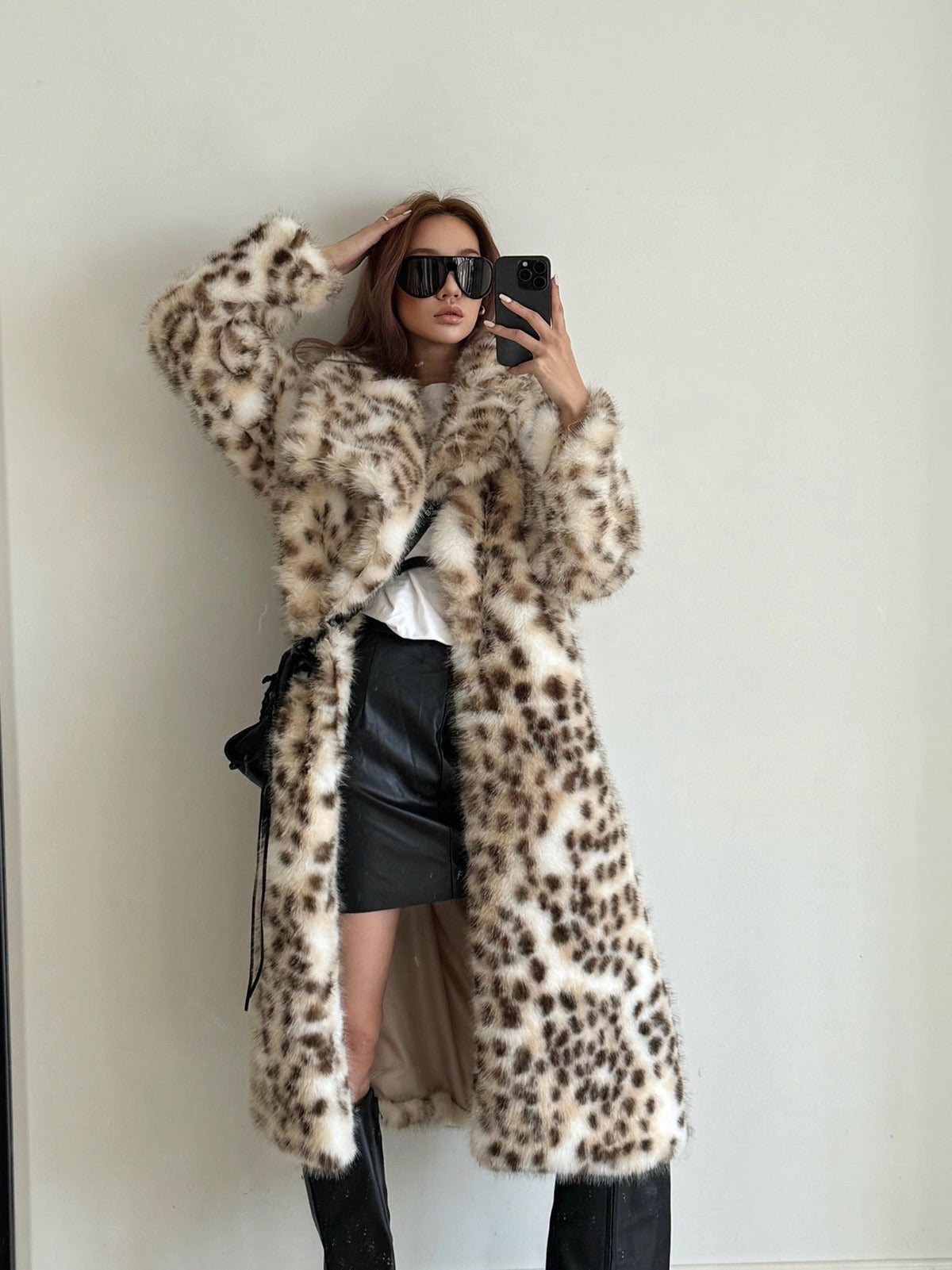 Women's Elegant Faux Fur Coat with Animal Print