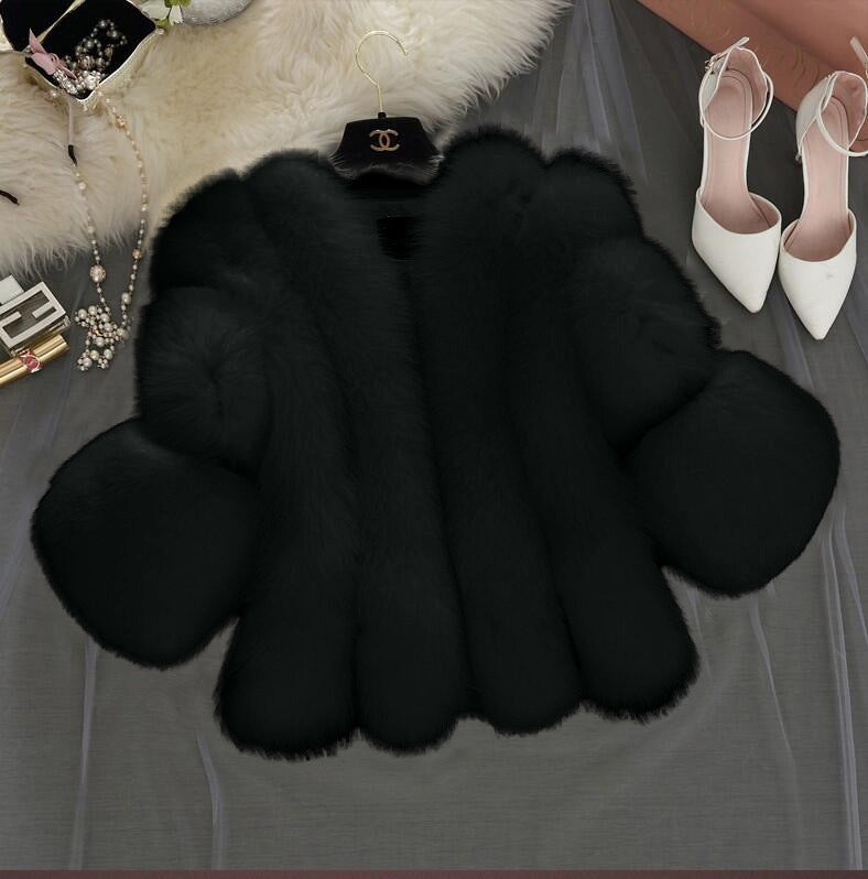 Women's Fluffy Faux Fur Coat with Wide Sleeves