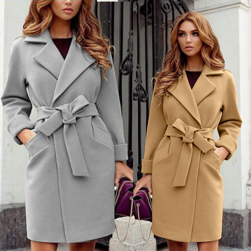 Women's Elegant Trench Coat with Waist Belt and Practical Pockets