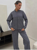 Women's Casual Zip Lounge Set with Stand Collar and Wide High-Waist Joggers