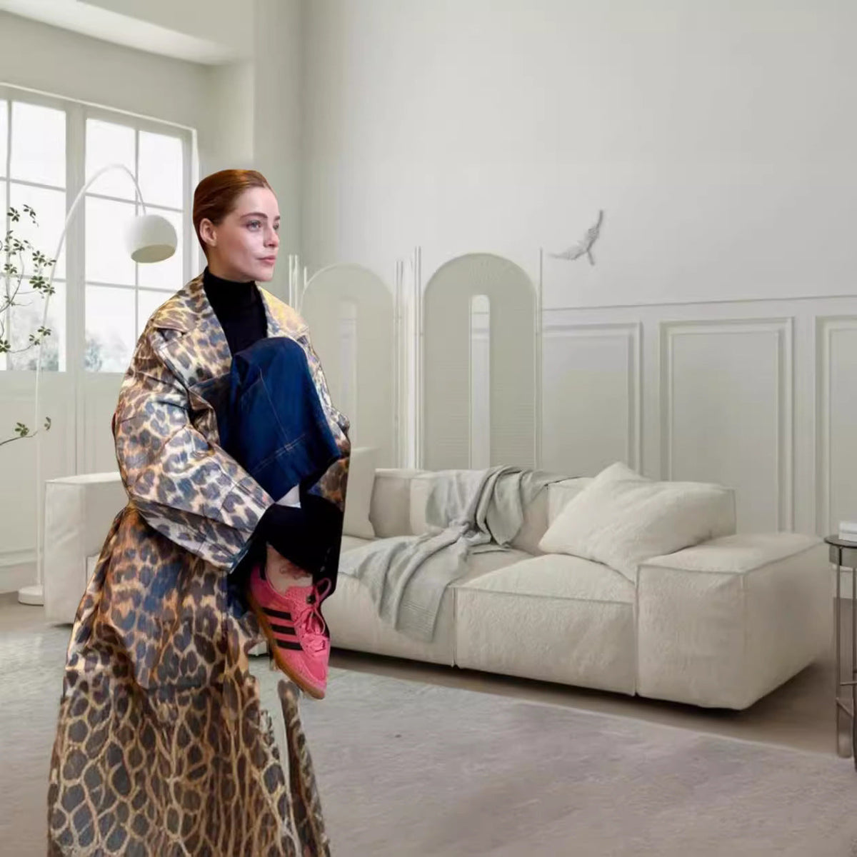 Women's Fashionable Leopard Print Trench Jacket