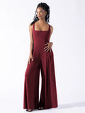 Elegant Jersey Jumpsuit with Wide Legs and Deep Neckline