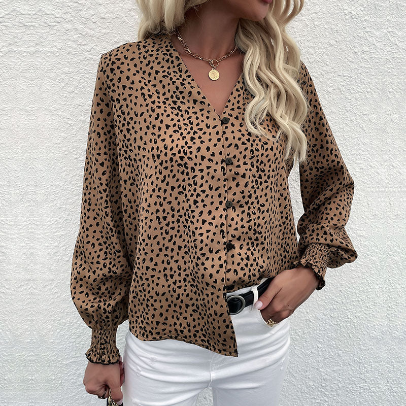 Women's Polka Dot Blouse with Elastic Sleeves