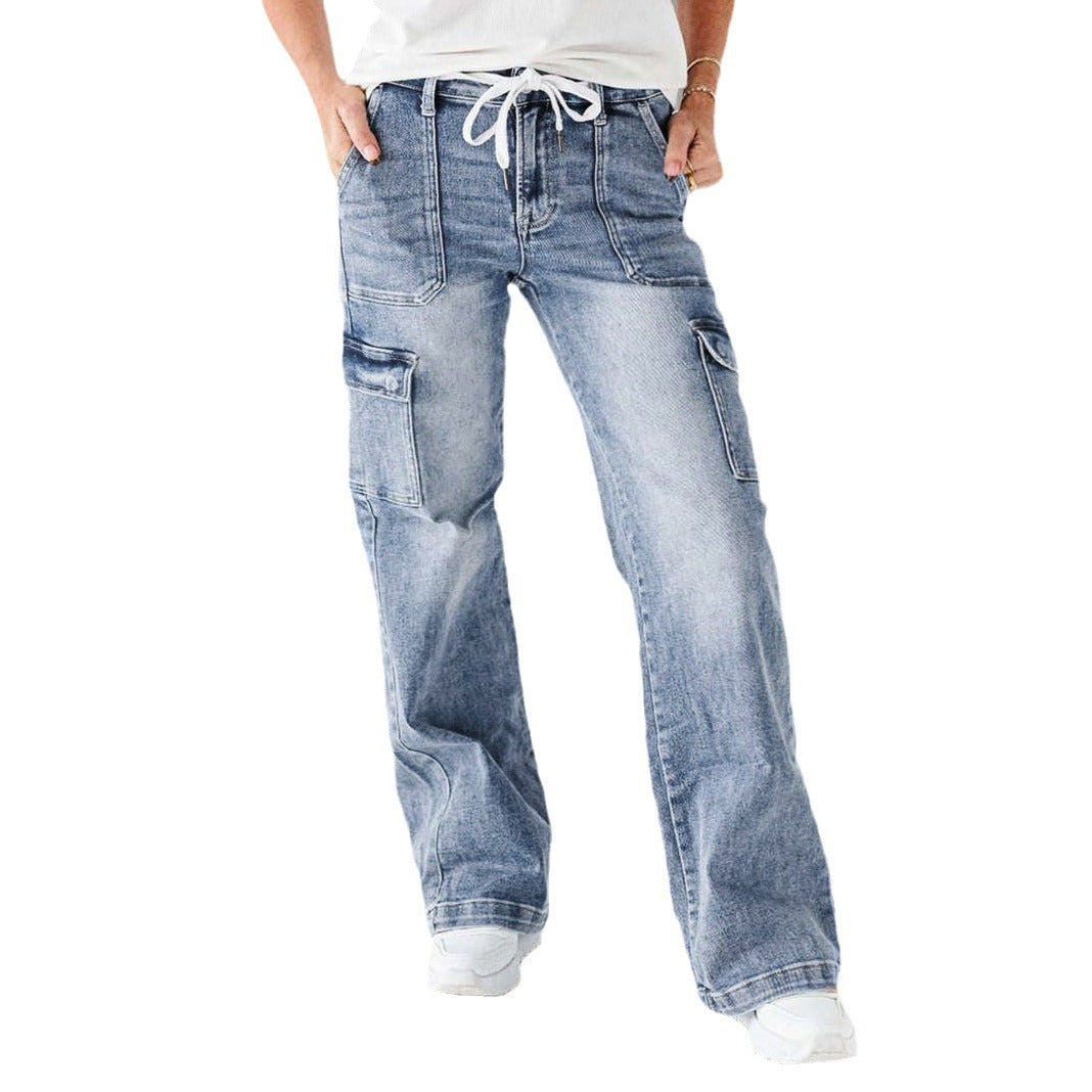 Women's Cargo Jeans with Casual Cut and Practical Pockets