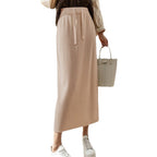 Women's Midi Skirt with Waist Tie and Ribbed Design
