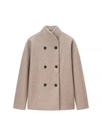 Elegant Women's Winter Jacket with Double-Breasted Button Front and Stand-Up Collar