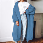 Women's Chunky Knit Coat with Voluminous Sleeves and Relaxed Fit