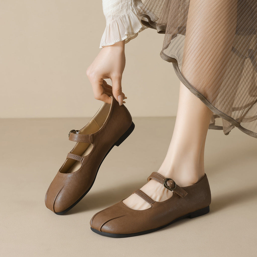 Women's Leather Ballet Flats with Elegant Buckle