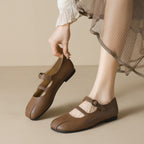 Women's Leather Ballet Flats with Elegant Buckle