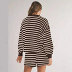 Women's Casual Striped Top and Shorts Sport-Look Set