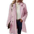 Women's Fashionable Chunky Knit Coat with Double-Button Details