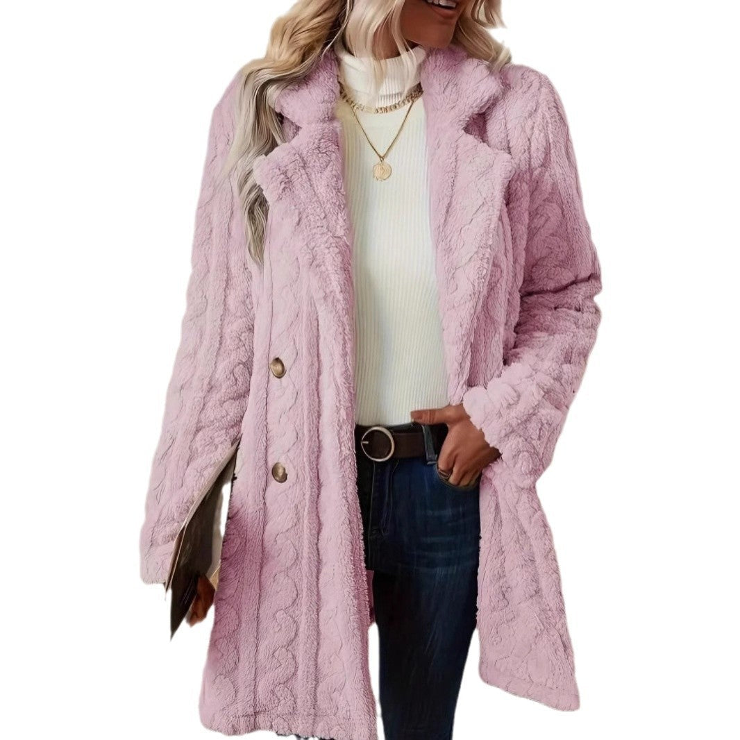 Women's Fashionable Chunky Knit Coat with Double-Button Details